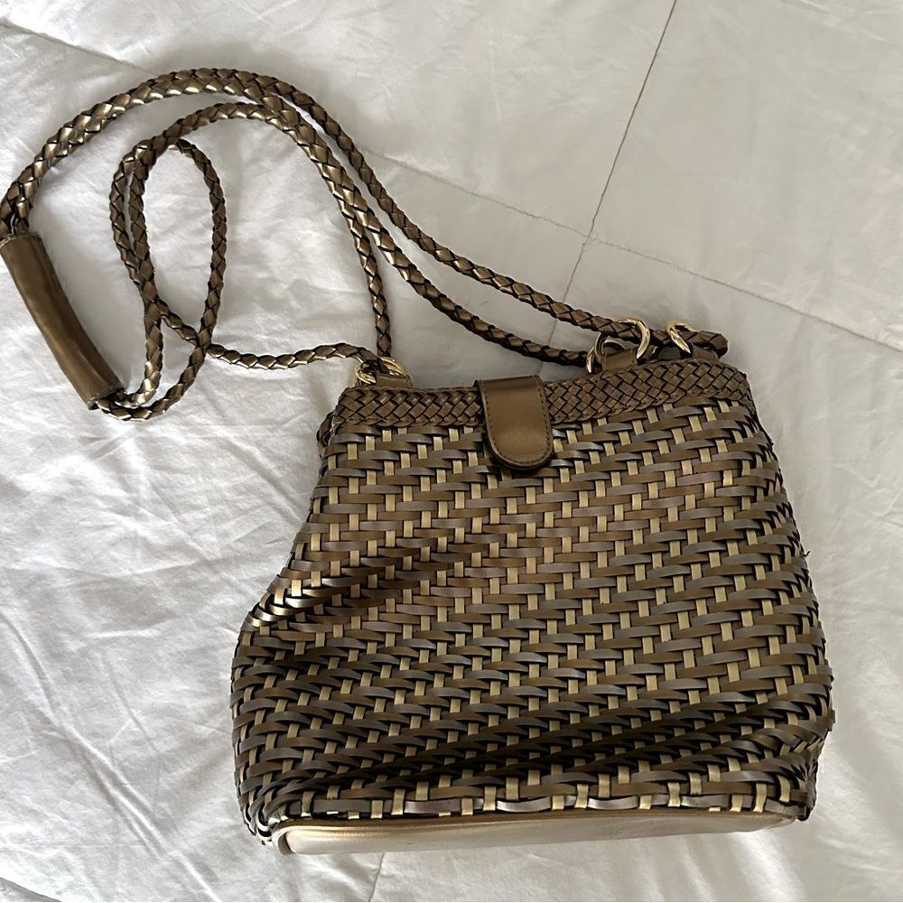 Tiannl- Vintage woven Gold, bronze and pewter bag